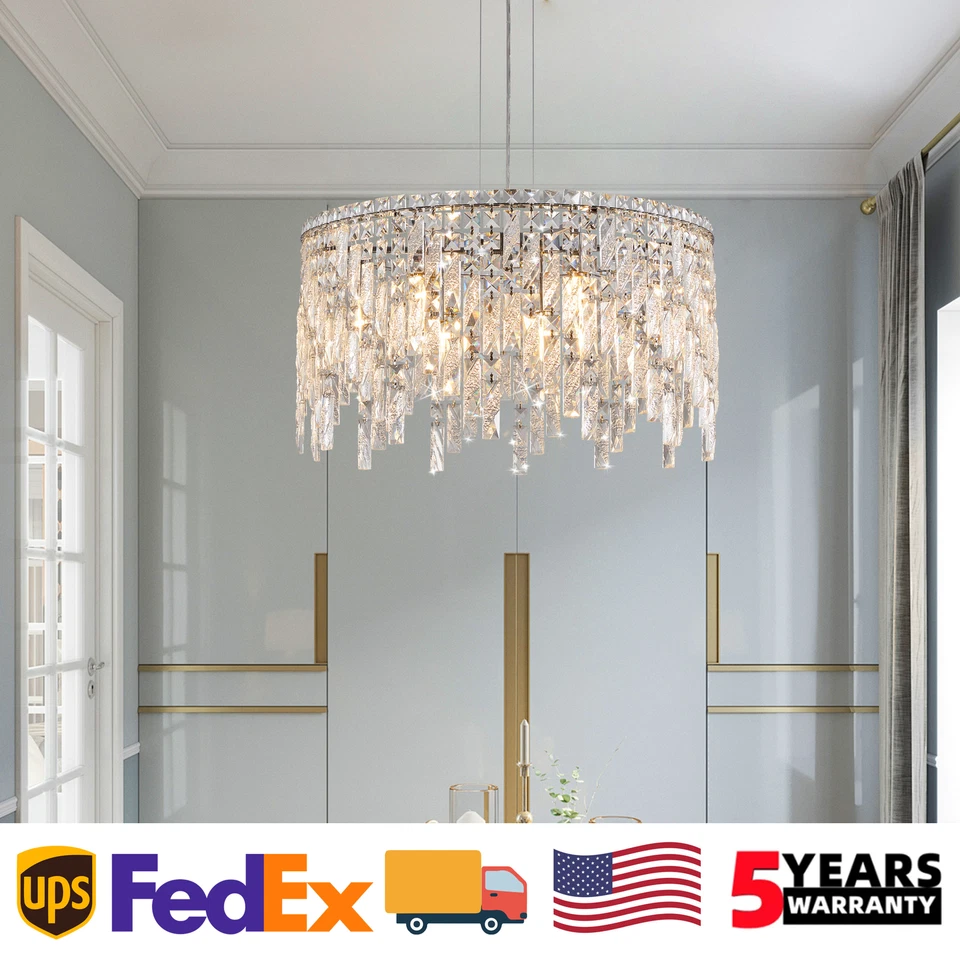 Candelabro de cristal moderno K9 24" cromado gota de chuva pingente luminária de teto - Imagem 1 de 4