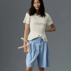 Anthropologie Maeve The Avery Pleated Trouser Shorts Linen Long Short Blue 8 NWT - Picture 1 of 12