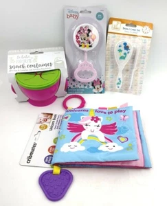 Lot of 4 Disney Minnie Mouse Rattle Brush & Comb snack container crinkle book  - Picture 1 of 5