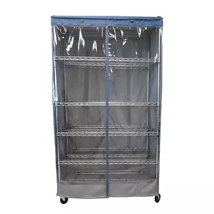 COVER for Wire Shelving Storage Rack | 36"Wx18"Dx72"H (Clear/Grey & Dusty Blue) - Picture 1 of 5