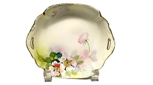 Vintage Nippon Hand Painted Floral 2 Handle Trinket Dish 6 Inch - Picture 1 of 6