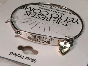 “The Best Is Yet To Come” Silver Bracelet With Gold Heart Sparkle Charm - Picture 1 of 4