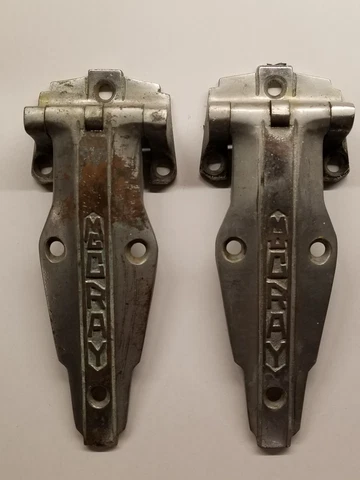 Vintage Antique 6.25" McCray Nickel Brass Ice Box Hinges Pair - worn finish Cover