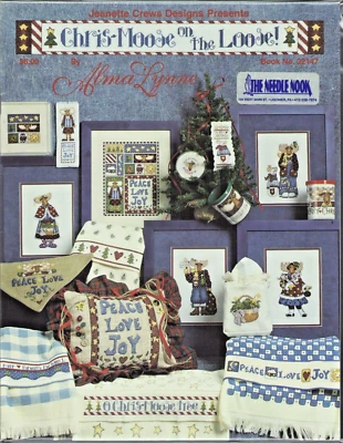 Cross Stitch Moose Christmas vintage Alma Lynne Pillow Towel Picture Breadcovers - Image 1 of 4