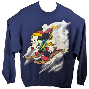 Mickey Mouse Sweatshirt Skiing in Snow Crew Neck Disney Mens Sz XL JERRY LEIGH - Picture 1 of 11