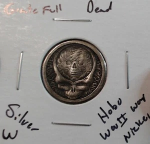 Calavera HOBO Grateful Dead hecha de un níquel de guerra de plata real FIRMADA - Imagen 1 de 2