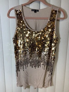 New Color FX Damen Pailletten Tank, Größe L, Farbe hellbraun, eine Pailletten fehlt - Bild 1 von 9