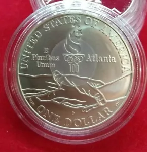 1995 D OLYMPIC TRACK AND FIELD ATLANTA SILVER DOLLAR BU UNCIRCULATED IN CAPSULE - Picture 1 of 2