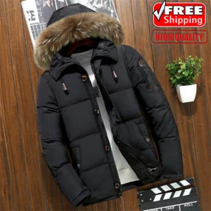 New Men's Warm Down Jacket Fur Collar Thick Winter Hooded Coat Outwear Parka New - Picture 1 of 19