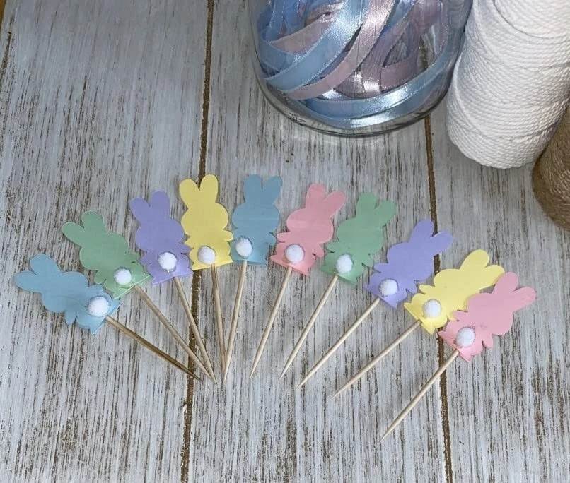Pastel Bunny Cupcake toppers food picks- Easter Baby shower party Decorations - Image 1 of 1