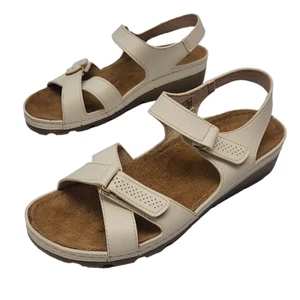 Flexus Spring Step Sandal Shoe Ivory 2" Anatomic Heel Size 10 Adjustable Wedge - Picture 1 of 11