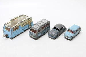 DINKY TOYS x 4 Playworn Volkswagon, Austin Mini, Caravan, Atlas For Restoration - Imagen 1 de 22
