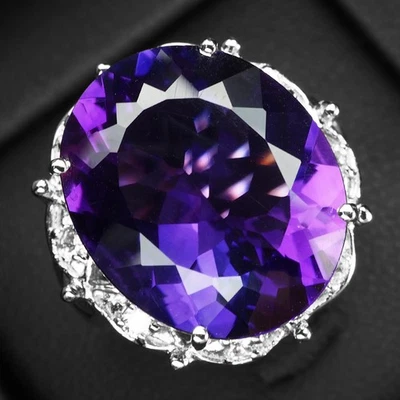 Encantadores anillos de oro blanco de plata de ley 925 de 16,80 quilates de amatista violeta rica Foto 1 de 4