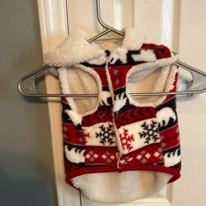 Vibrant Cozy Fleece Hooded Dog Vest - Red and White Size M - Picture 1 of 3