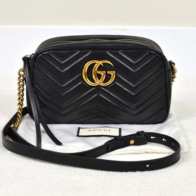 Gucci Marmont Black Leather Small Camera Crossbody Shoulder Bag Handbag Purse - Image 1 of 4