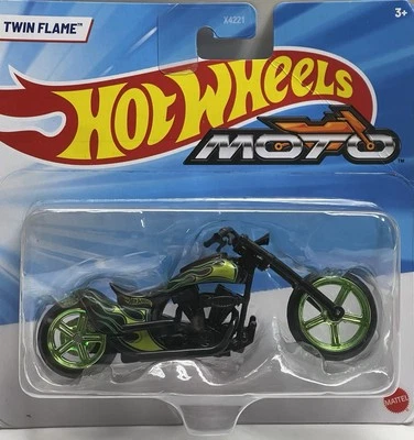 2024 Mattel Hot Wheels Street Power TWIN FLAME Motorcycle Green Metallic Wheels - Image 1 of 2