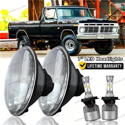 Faro LED redondo alto/bajo para camioneta Ford F-100 F-250 F-350 1953-1977 7" pulgadas Foto 1 de 4