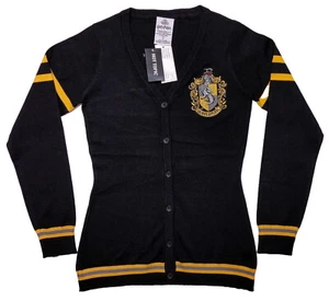 HOT TOPIC Harry Potter Hufflepuff Cardigan Sweater Black XS Extra Small ~ New - Picture 1 of 7