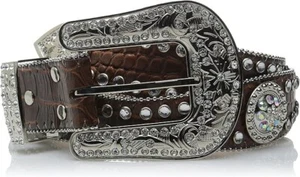 Blazin Roxx M&F Western Women's Scalloped Croco Concho Belt - Brown, Size Small - Picture 1 of 5