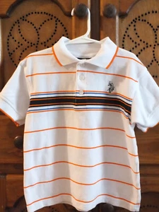 Boys U.S. Polo Assn. white striped short sleeve cotton/poly size 5/6 - Picture 1 of 5