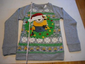 New ! Despicable Me Minion Christmas Grils Sweater Size XS S M L XL Gray Color  - Picture 1 of 11
