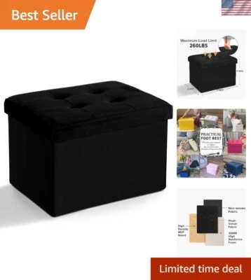 Elegant Velvet Storage Foot Stool - Modern Folding Ottoman 17x13 for Living Room - Image 1 of 4