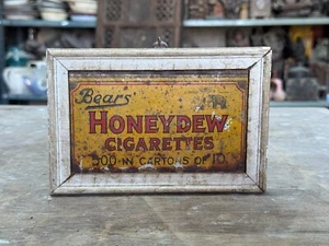 19s' Old Antique Bears' Honeydew Cigarettes Adv. Litho Tin Sign Board Wood Frame - Picture 1 of 7