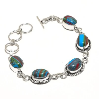 Pulsera de cadena de calsílica arco iris natural plata 925 regalo de boda para ella Foto 1 de 4