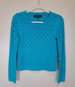 RAG & BONE Diamond Eyelet Scoop Neck Pullover Sweater Blue Bird XS - Picture 1 of 9