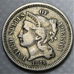 1871 Three Cent Piece. Rare tripled die variety! FS-101 - Picture 1 of 6