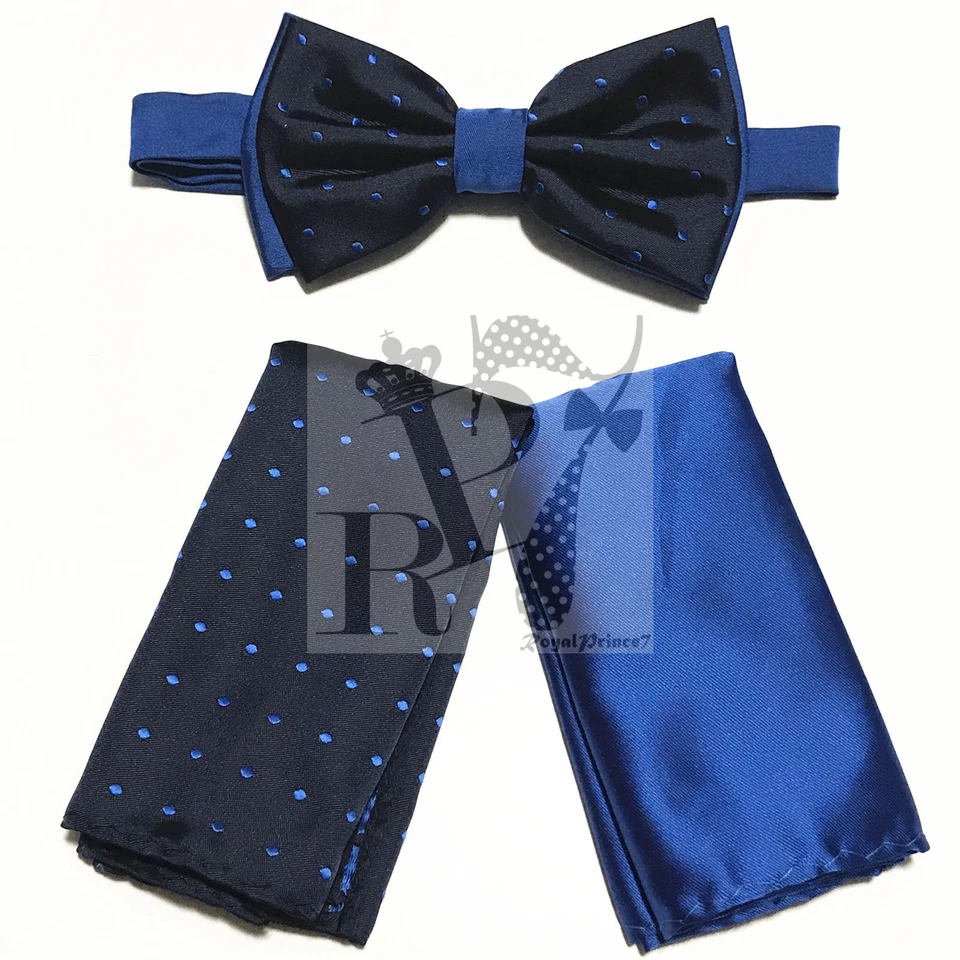 Mini pajarita y 2 pañuelos de lunares de dos tonos con puntos azul marino y real juego de 3 piezas Foto 1 de 1