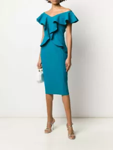 Nuevo con etiquetas Vestido con volantes Chiara Boni La Petite Sido 10 EE. UU. Precio de venta sugerido por el fabricante 750 USD Peacock Blue - Imagen 1 de 12
