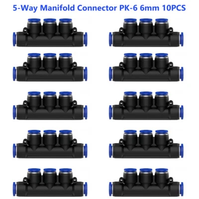 Pneumatic Push to Connect Fittings 5-Way Mainfold Connector Tube OD 6mm 10PCS  - Image 1 of 4