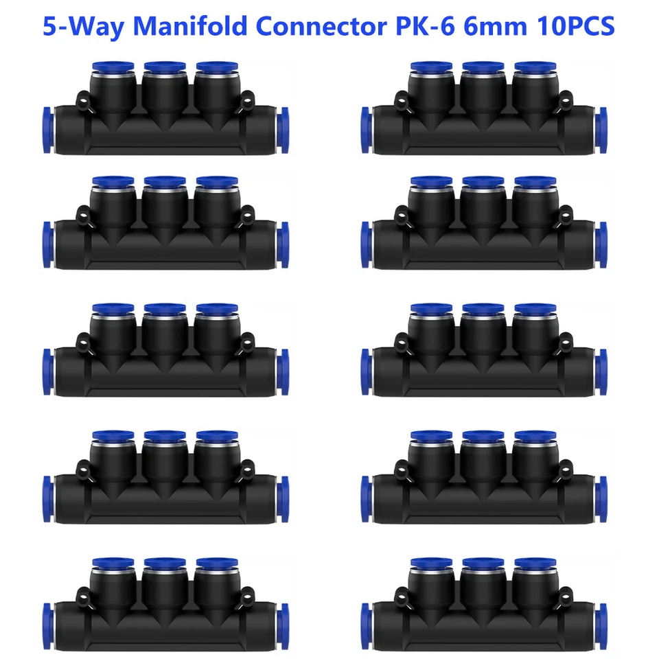 Pneumatic Push to Connect Fittings 5-Way Mainfold Connector Tube OD 6mm 10PCS  - Image 1 of 4