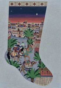 Nan Hemple Hand Painted Needlepoint Canvas Stocking Nativity Kings Wise Men 21” - Picture 1 of 7