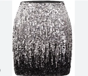 MANER Women's Sequin Mini Skirt Stretch Bodycon Size L - Silver/Black NWT - Picture 1 of 6