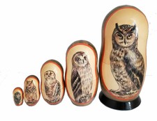 Russian dolls matryoshka hand painted has-owl/5 pieces
