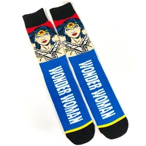 new WONDER WOMAN SOCKS blue red black BIG LOGO spellout dc comic MENS/ADULT CREW - Picture 1 of 4