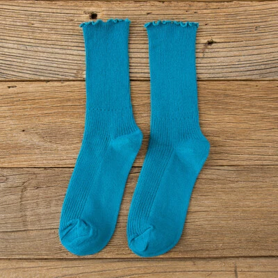 5 Pares de Calcetines Medio Tubo Algodón Transpirable Encaje Color Sólido Otoño Damas Foto 1 de 4