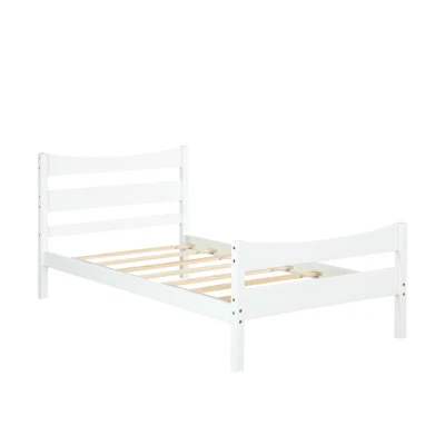 Twin Size Platform Bed Frame Foundation w/Headboard &Wood Slat Support White - Image 1 of 4