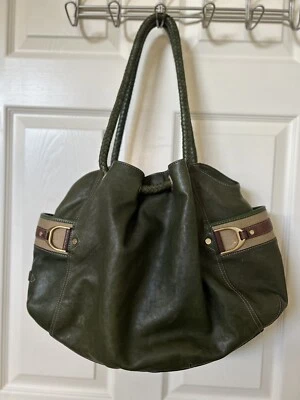 Cole Haan Genevieve Denny Pebbled Leather Green Shoulder Bag Braided Handles - Image 1 of 4