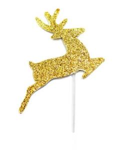 Gold Glitter Reindeer Cupcake Toppers x 12