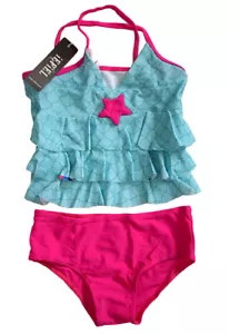 iEFiEL Girls' Size 6 Mermaid Swimsuit Turquoise Pink Star Mermaid Top & Bottom - Picture 1 of 6