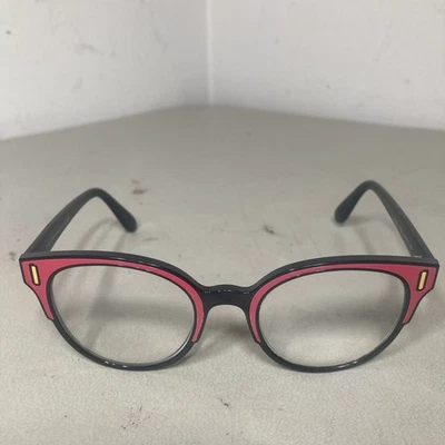 Prada Eyeglasses Frames VPR 08U SVS-1O1 Black Orange Red Round 52-20-140 - Image 1 of 4