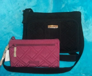2 Vera Bradley - schwarze gesteppte Umhängetasche mit Organizer + neue rote Geldbörse - Bild 1 von 21