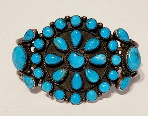 Navajo Running Bear RB Wide Blue Turquoise Sterling Silver Cuff BRACELET , - Picture 1 of 19