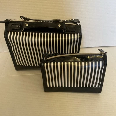 Bolsas de cosméticos Lancôme negras/blancas (2) bolsa de viaje cierre de cremallera estuche de maquillaje Foto 1 de 4