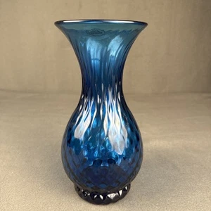 Blenko Art Glass 10" Vase Footed Optic Etched 2009 Ocean Blue Signed - Picture 1 of 12