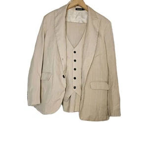 Tuta uomo 3 pezzi beige finestra plaid taglia M giacca gilet pantaloni leggera estiva - Foto 1 di 11