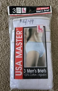 Vintage Large 90s underwear white USA MASTER briefs 100% Cotton M (3 In Pack) - Picture 1 of 2